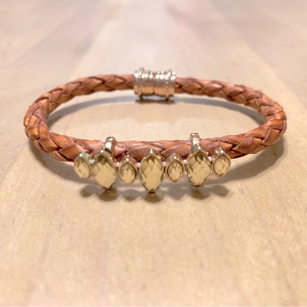 LOFT Leather Bracelet with Faux Gems - Magnetic Closure